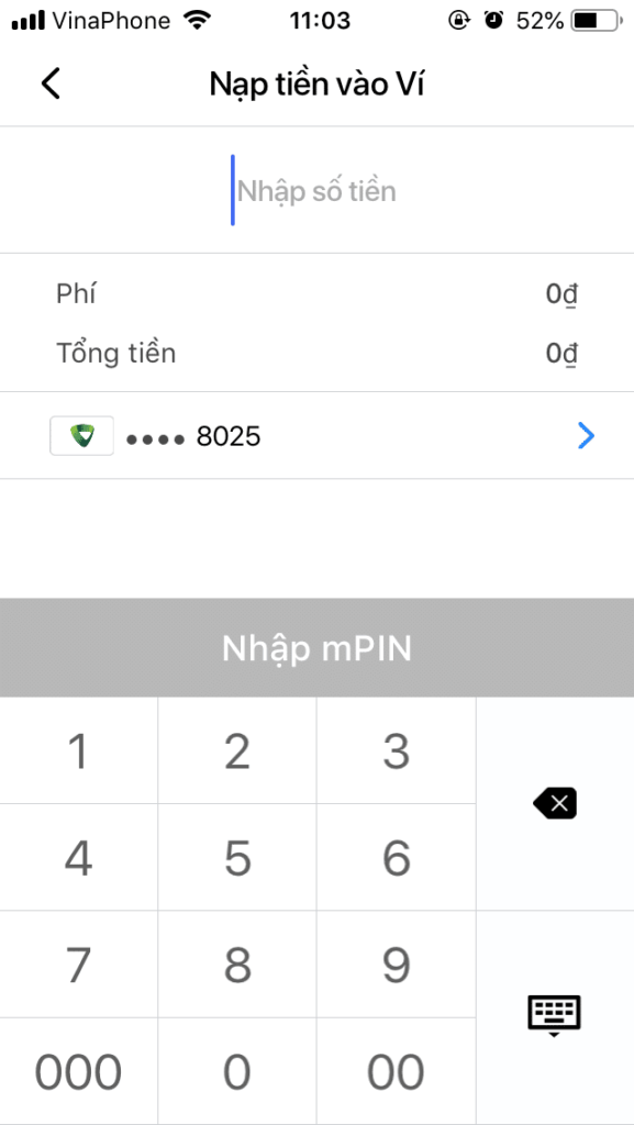 Cách nạp tiền vào ví Moca