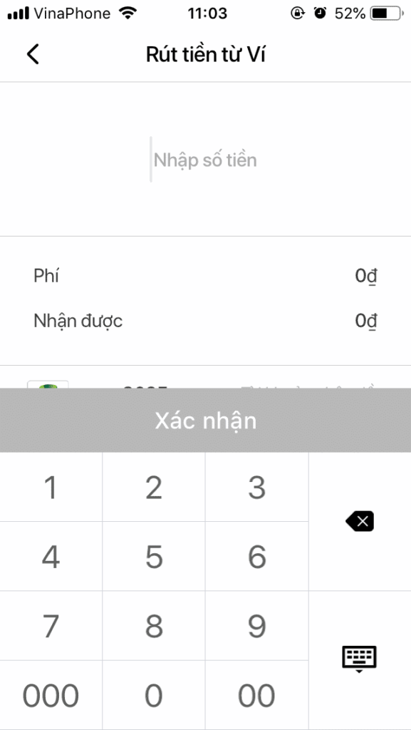 Cách rút tiền vào ví Moca