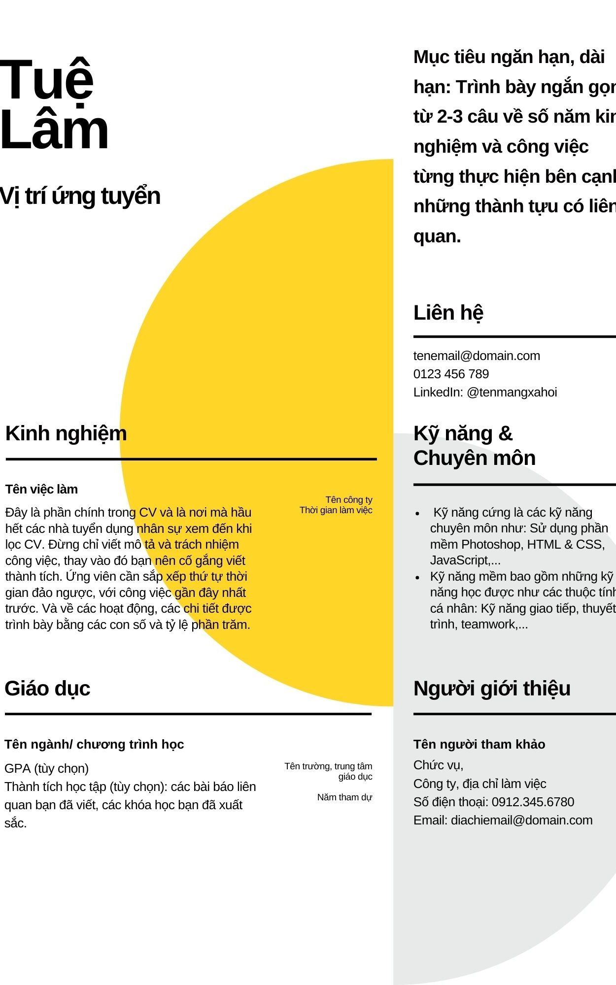 Mẫu CV tiếng Việt phong cách cổ điển