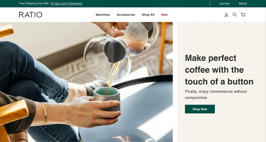 From its Shopify store, Ratio Coffee offers cutting-edge coffee makers for sale.