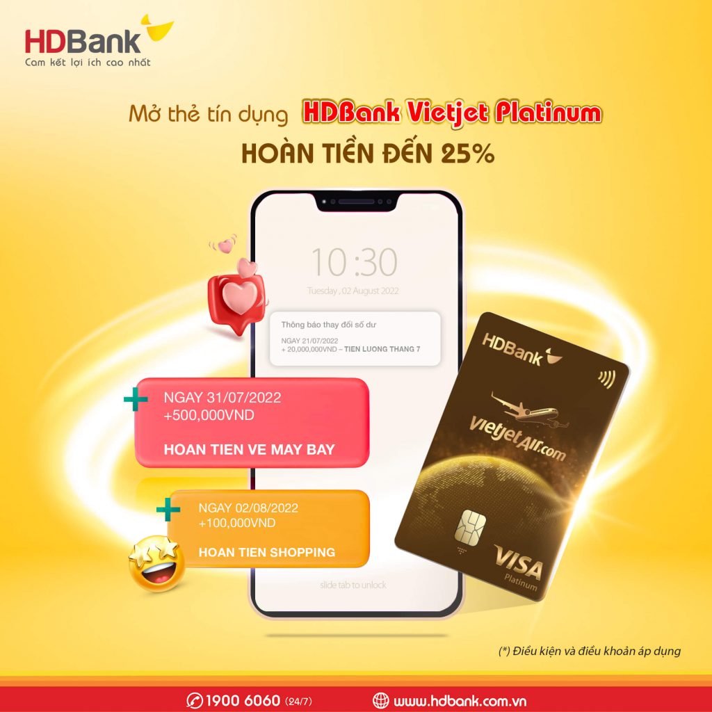 Mở thẻ tín dụng HDBank Vietjet Platinum với hàng ngàn ưu đãi