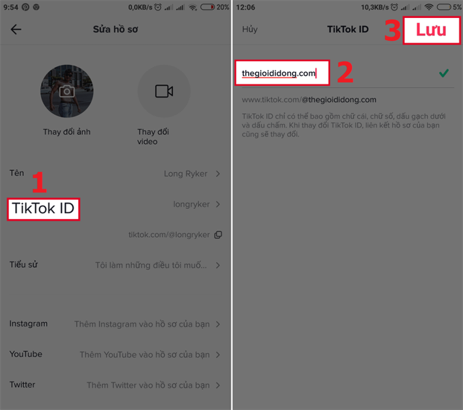 Thay đổi ID Tik Tok