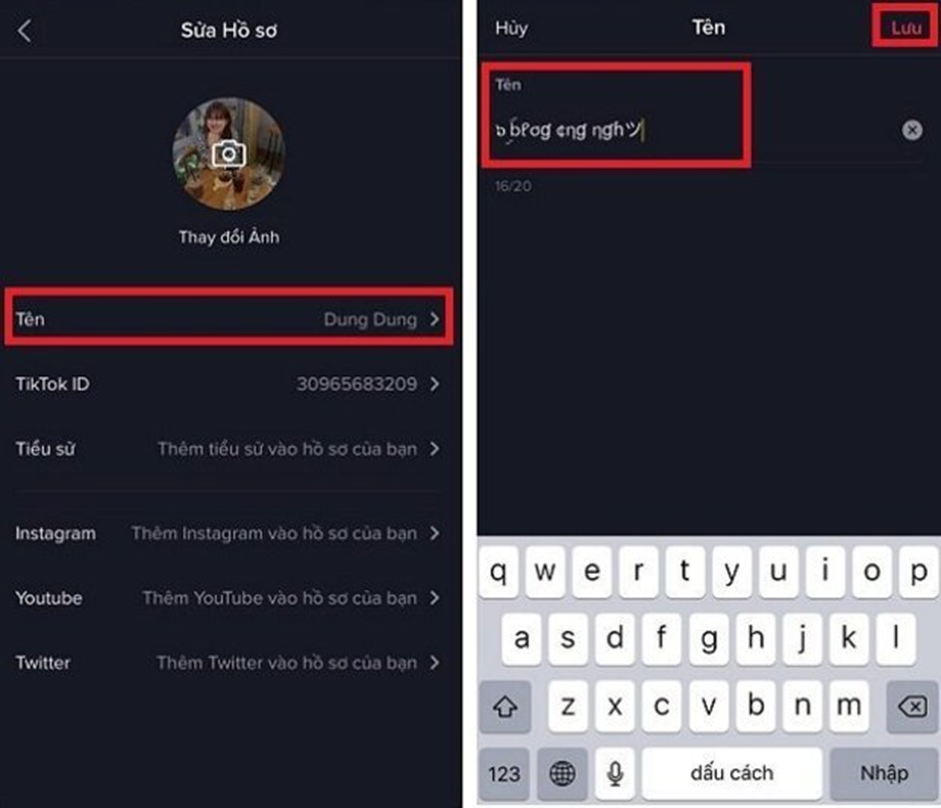 Tiến hành xóa tên cũ để lựa chọn tên mới