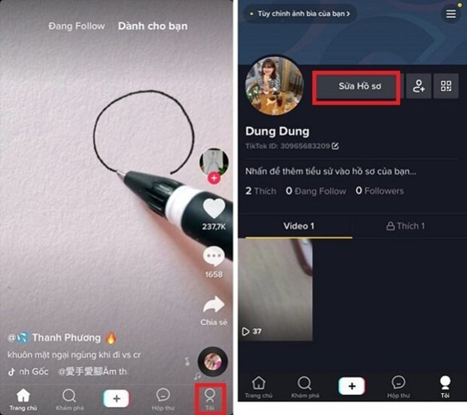 Lựa chọn mục Sửa hồ sơ để đổi tên Tik Tok (nguồn: Internet)