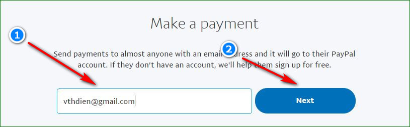 Nhập email Paypal người nhận