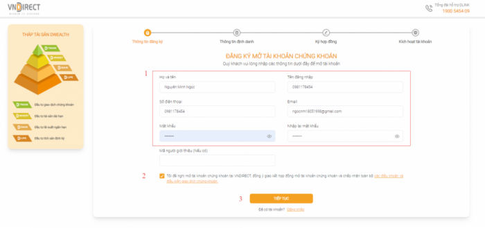 Bước 1 để mở tài khoản chứng khoán VNDirect (VNDS)