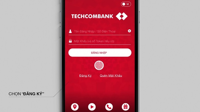 Bước 1: : Truy cập vào ứng dụng Techcombank Mobile và chọn vào nút Đăng Ký
