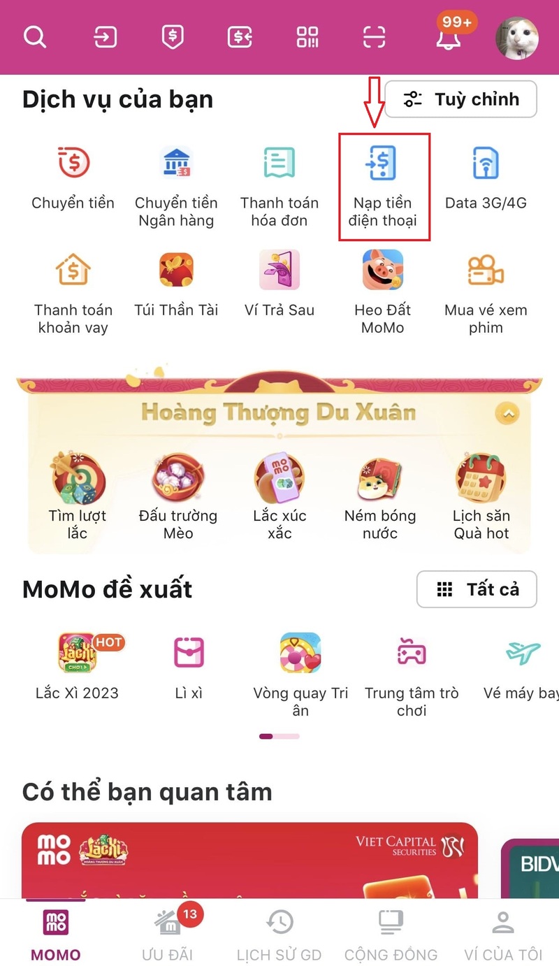 Hướng dẫn nạp tiền điện thoại cho thuê bao khác qua MoMo