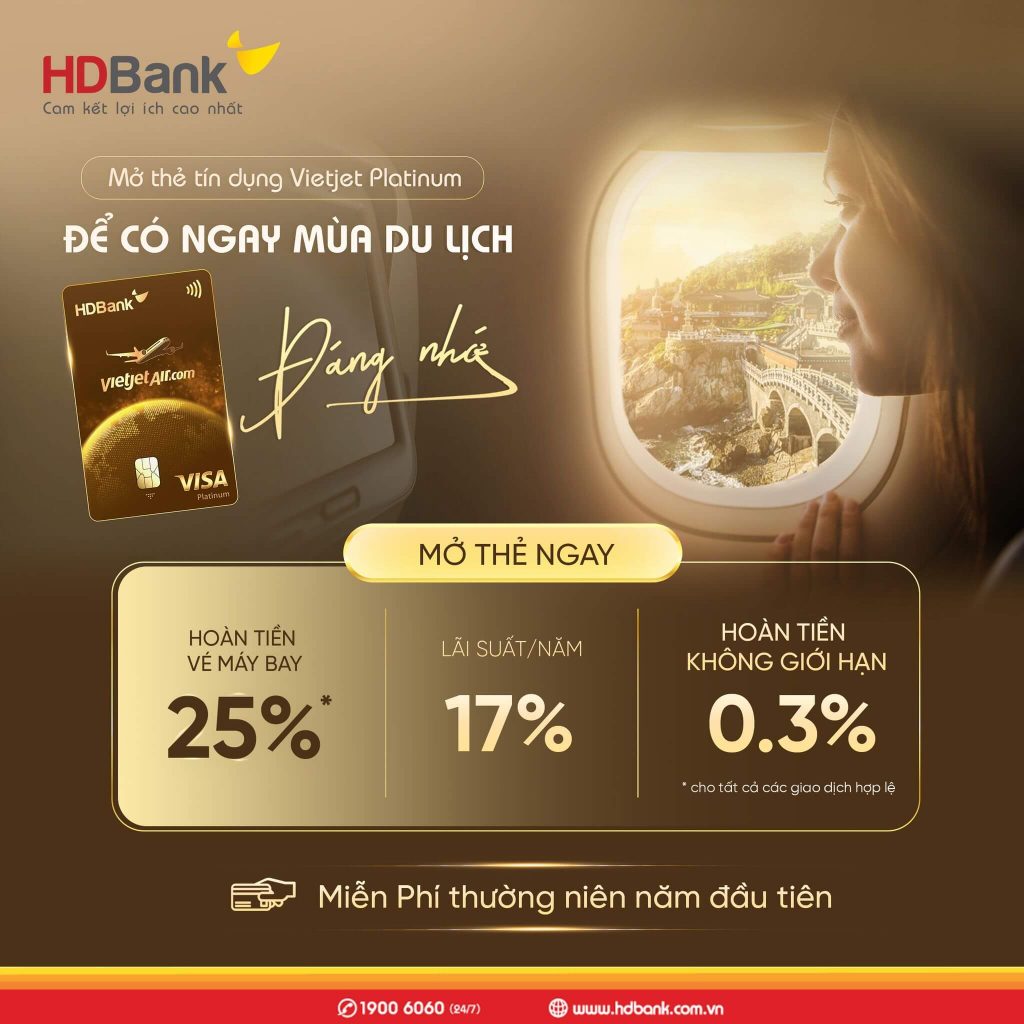 Mở thẻ VISA HDBank Vietjet Platinum với hàng ngàn ưu đãi