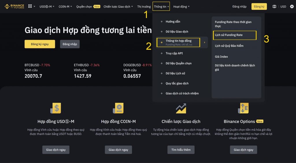 Hướng dẫn theo dõi funding rate trên sàn Binance.