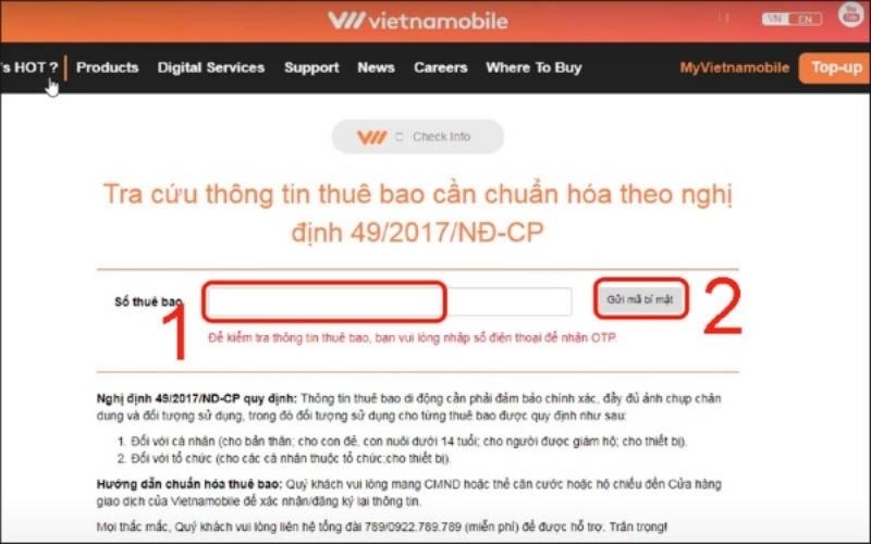 Đăng ký sim chính chủ tại website Vietnamobile