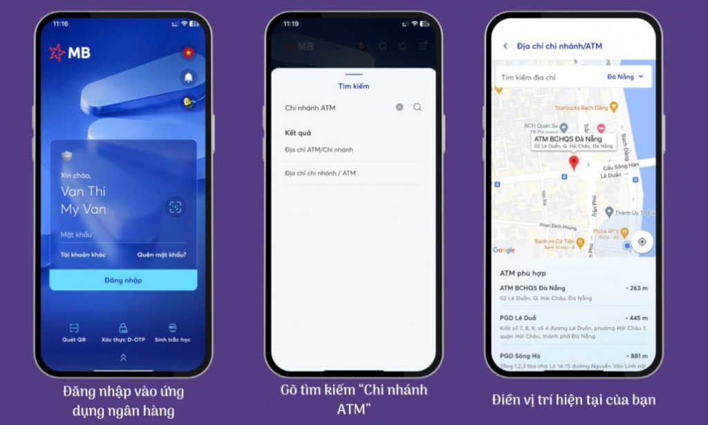Tìm cây ATM gần nhất qua App ngân hàng