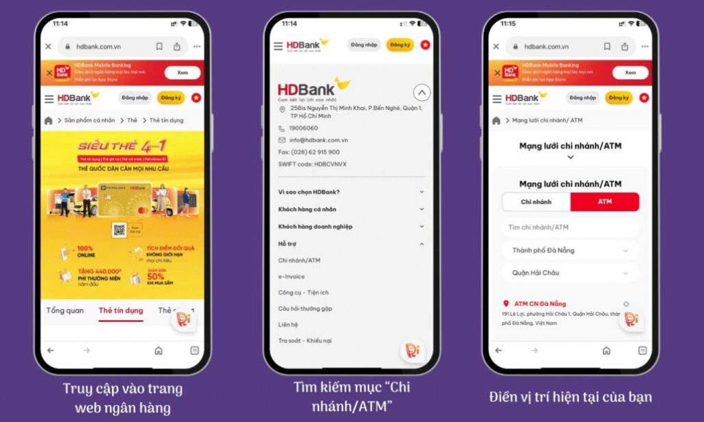 Tìm cây ATM gần nhất qua Website ngân hàng