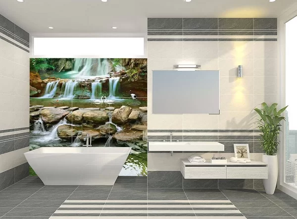 Gạch ốp tường nhà tắm phong cảnh tạo không gian sống động