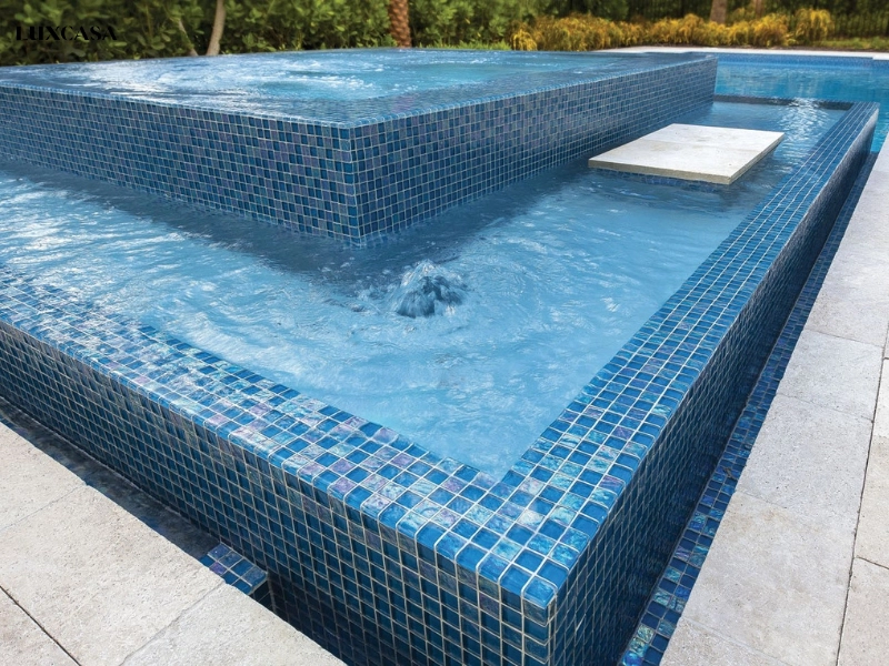 Gạch mosaic ốp bể bơi gốm sứ 